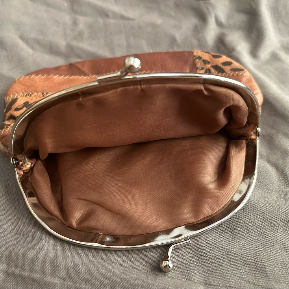 Vintage oversize patch, leather animal print coin purse